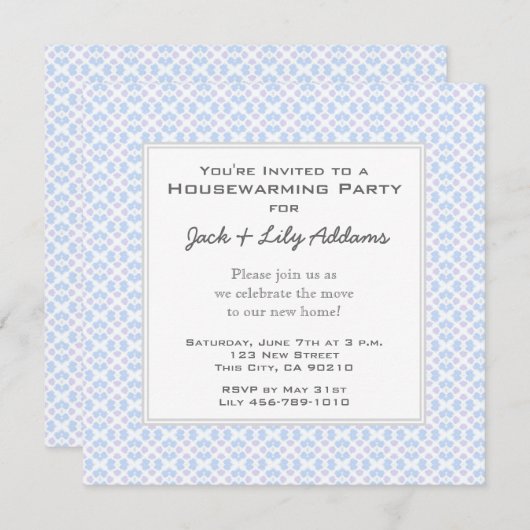 Retro Housewarming Uitnodiging - Blauw (Voorkant / Achterkant)