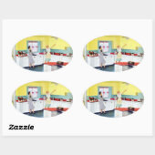 Retro Housewives in Kitchen Ovale Sticker (Vel)