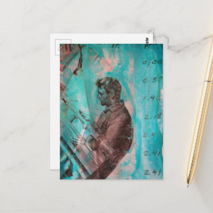 Retro Houtbewerking Man op een Blauwe Achtergrond Briefkaart