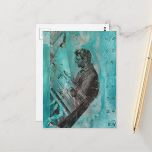 Retro Houtbewerking Man op een Blauwe Achtergrond Briefkaart