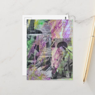 Retro Houtbewerking Mannen Mixed Media Collage Briefkaart