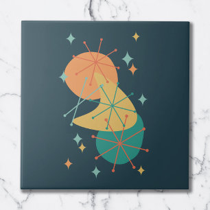 Retro Houtskool Midden-Eeuwse Abstracte Vormen Tegeltje