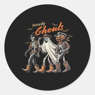 Retro Howdy Ghouls Skelet Cowboy Western Rodeo H Ronde Sticker