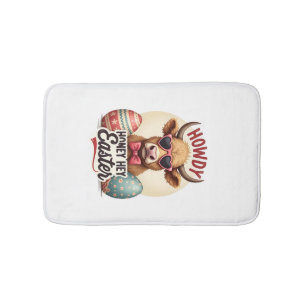 Retro Howdy Honey Pasen Hoogland Koe Cute Konijn Badmat