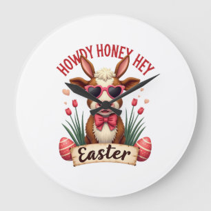 Retro Howdy Honey Pasen Hoogland Koe Cute Konijn Grote Klok
