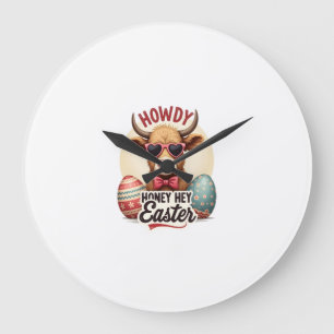 Retro Howdy Honey Pasen Hoogland Koe Cute Konijn Grote Klok