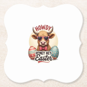 Retro Howdy Honey Pasen Hoogland Koe Cute Konijn Kartonnen Onderzetters