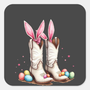 Retro Howdy Pasen Funny Cowboy Laarzen Paaseieren Vierkante Sticker