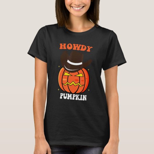 Retro Howdy Pumpkin Fall Autumn Western Halloween T-shirt (Voorkant)