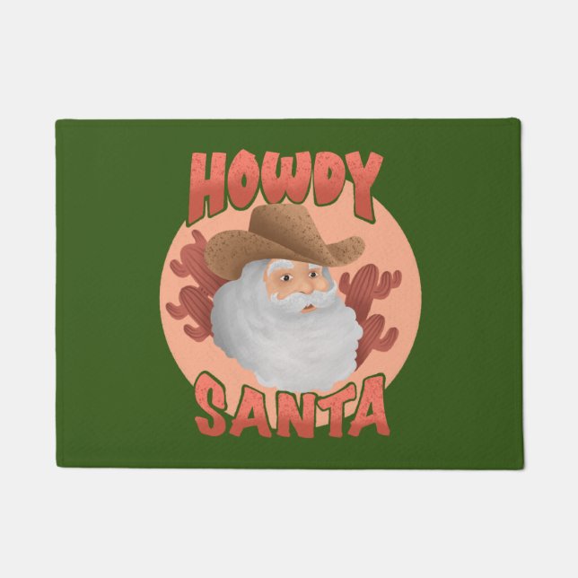 Retro Howdy Santa Rustic Cowboy Kerstmis Deurmat (Voorkant)