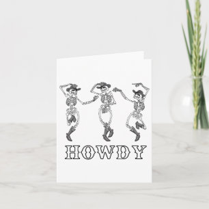 Retro Howdy Skeleton Cowgirl Dansende Cowboy Boots Kaart