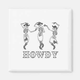 Retro Howdy Skeleton Cowgirl Dansende Cowboy Boots Magneet