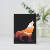 Retro Howling Wolf Landscape Wilderness Sunset Briefkaart (Staand voorkant)