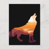 Retro Howling Wolf Landscape Wilderness Sunset Briefkaart (Voorkant)