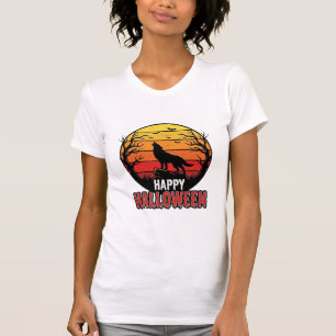 Retro Huilende Wolf Fijne Halloween Vectorontwerp T-shirt