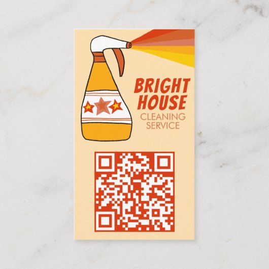 Retro Huis Schoonmaak Service Spray Fles QR CODE Visitekaartje (Achterkant)