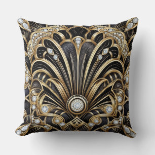 Retro Huisaccenten Zwart en Gouden Art Deco Kussen