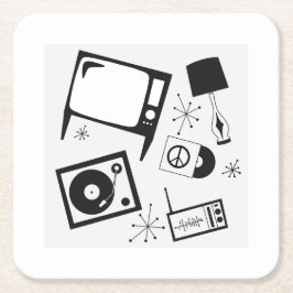 Retro, huishoudelijke design vierkante kartonnen onderzetter