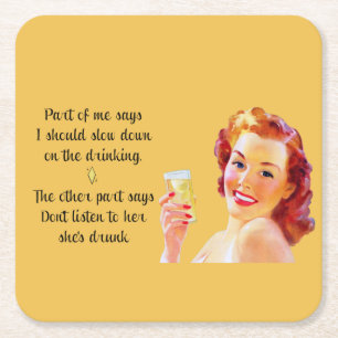 Retro Huishoudster Grappige Quote Drink Onderschep Vierkante Kartonnen Onderzetter