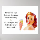Retro Huisvrouw Funny Quote Drinken Poster (Voorkant)