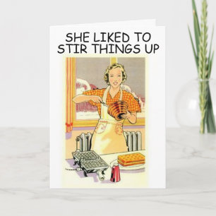 RETRO HUISVROUW GRAPPIGE VERJAARDAG KAART