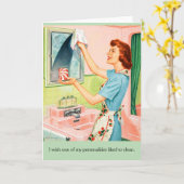 Retro huisvrouw - houdt niet van schoonmaken, kaart (Gele Bloem)