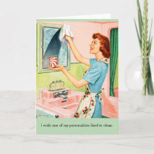 Retro huisvrouw - houdt niet van schoonmaken, kaart