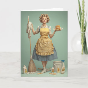 Retro Huisvrouw Met Pannenkoeken Kaart