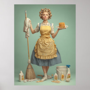 Retro Huisvrouw Met Pannenkoeken Poster