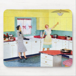 Retro huisvrouwen in de keuken muismat