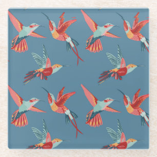 Retro Hummingbird Patroon 2 Glazen Onderzetter