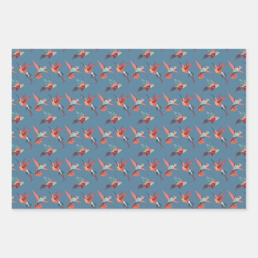 Retro Hummingbird Patroon Inpakpapier Vel (Voorkant 3)