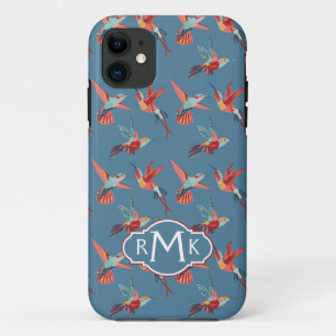 Retro Hummingbird Patroon   Monogram iPhone 11 Hoesje