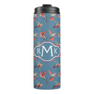 Retro Hummingbird Patroon   Monogram Thermosbeker