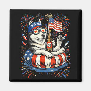 Retro Husky Bier Usa 250ste Verjaardag 4de Juli Magneet