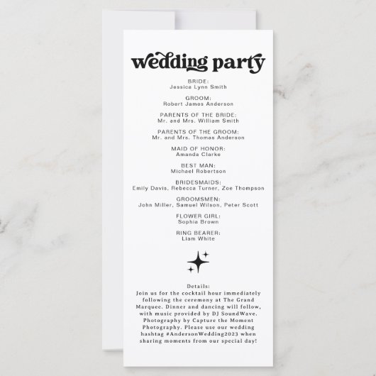 Retro huwelijksceremonie programma volgorde van ev (Achterkant)