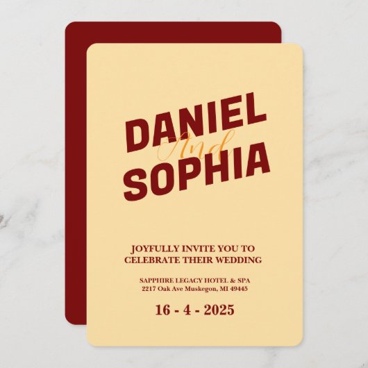 Retro huwelijksuitnodigingskaart Cream Kaart (Voorkant / Achterkant)