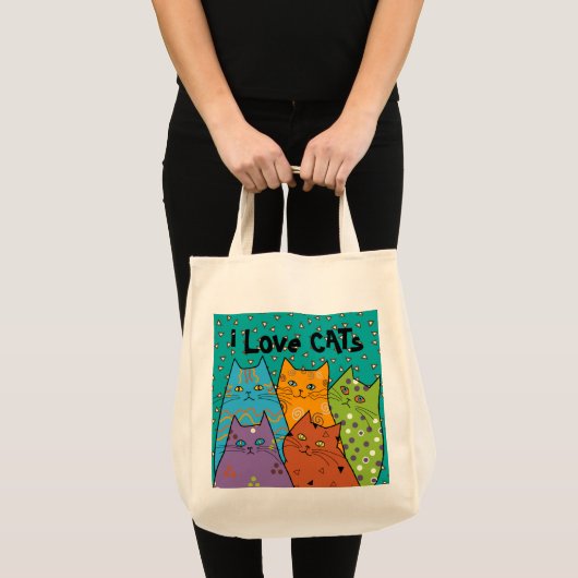 Retro i Love Cats Grocery Canvas tas (Voorkant (product))