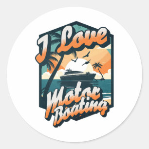 Retro I Love Motor Boating Funny Boater Ronde Sticker