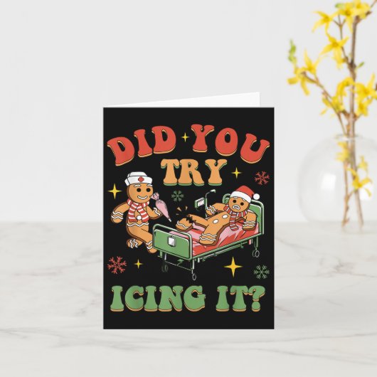 Retro IC-verpleegster Kerst gingerbread heb je het Kaart (Gele Bloem)