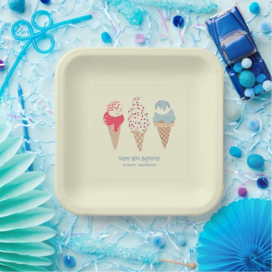 Retro Ice Cream Cone 18e Verjaardag Custom Papieren Bordje (Feest)