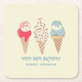 Retro Ice Cream Cone 90th Verjaardag Custom Vierkante Kartonnen Onderzetter (Voorkant)