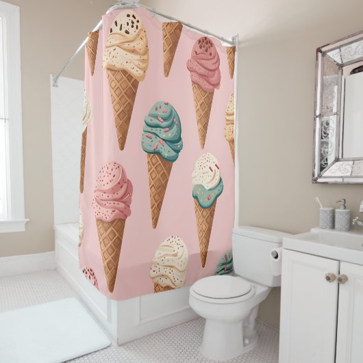Retro Ice Cream Cone Pattern Douchegordijn (In situ)