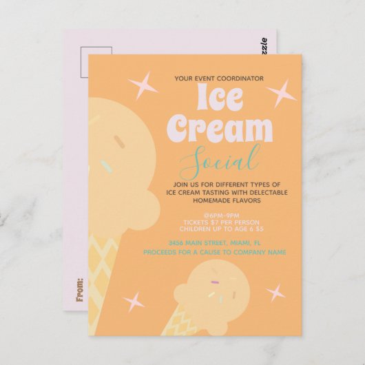 Retro Ice Cream Cone Social Flyer Invitation (Devant / Derrière)