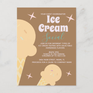 Retro Ice Cream Cone Social Flyer-uitnodiging Briefkaart