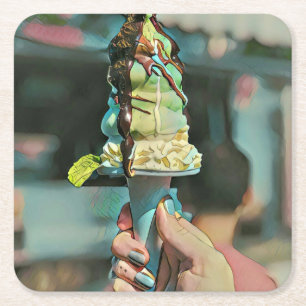 Retro ice cream popsicle vierkante kartonnen onderzetter