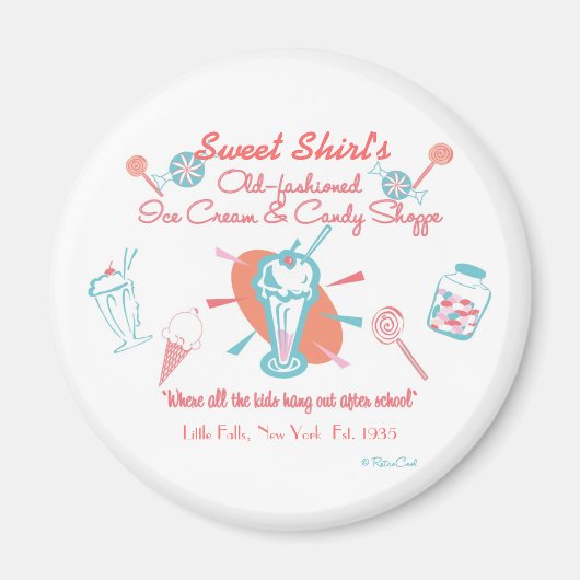 Retro Ice Cream & Snoep Shoppe Magneet (Voorkant)
