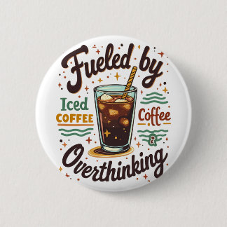 Retro Iced Coffee en Overdenken Funny Grafisch Ronde Button 5,7 Cm