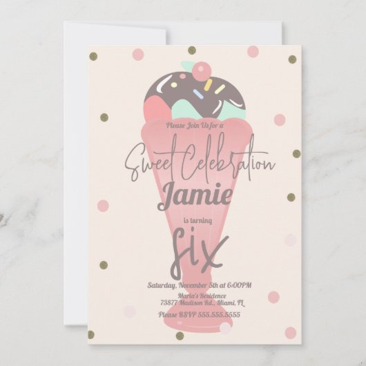 Retro ijs confetti sundae schep kaart (Voorkant)