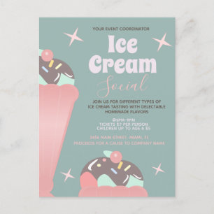 Retro ijs sociale sundae flyer uitnodiging